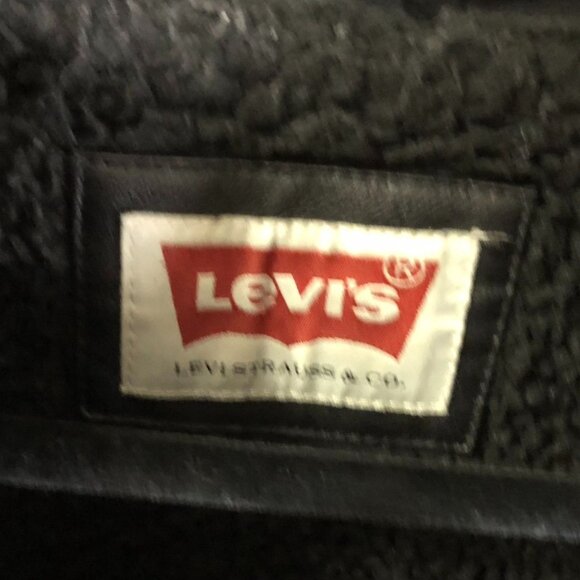 Levis Mens Moto Faux Leather Jacket XL Fauc Fur Black Insulated Collared Snap - Picture 13 of 16
